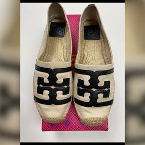 Tory Burch Black and Cream Espadrilles